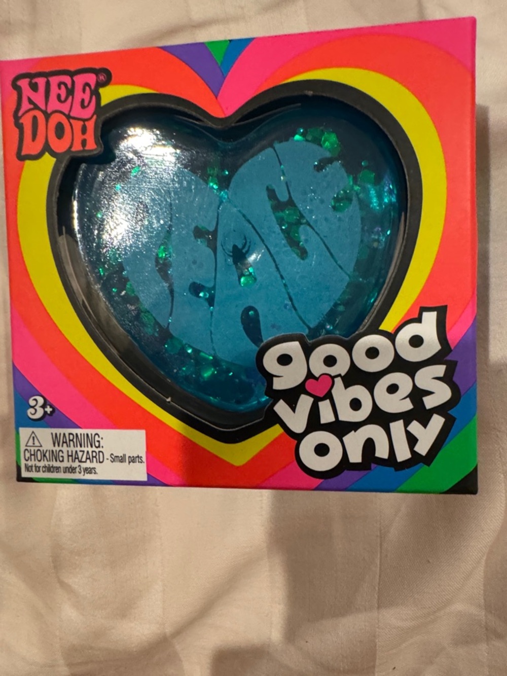 Good Vibes Only Blue Glitter Heart Squishy Toy